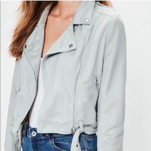 Light blue faux suede moto jacket